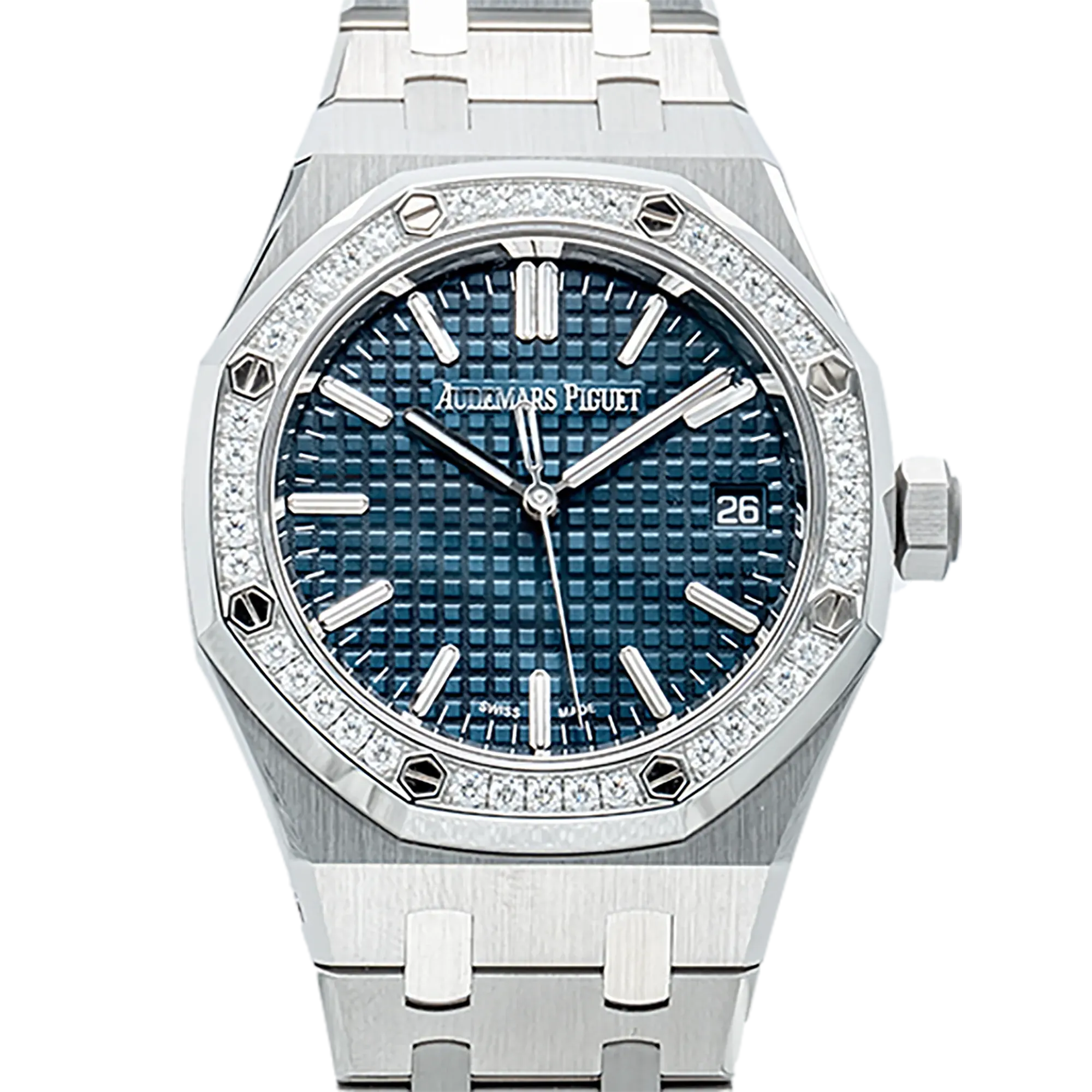 Audemars Piguet Royal Oak 15551ST Blue Dial Diamond Bezel 37mm Stainless Steel