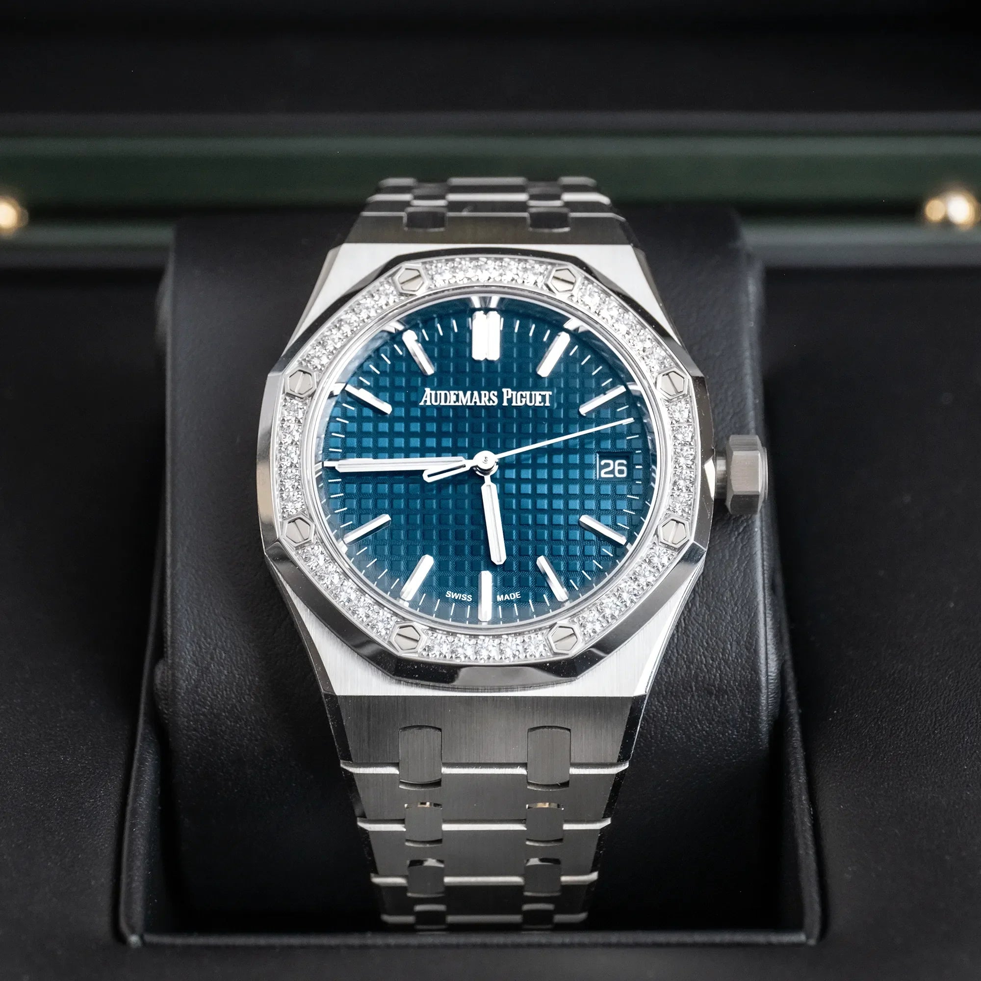 Audemars Piguet Royal Oak 15551ST Blue Dial Diamond Bezel 37mm Stainless Steel