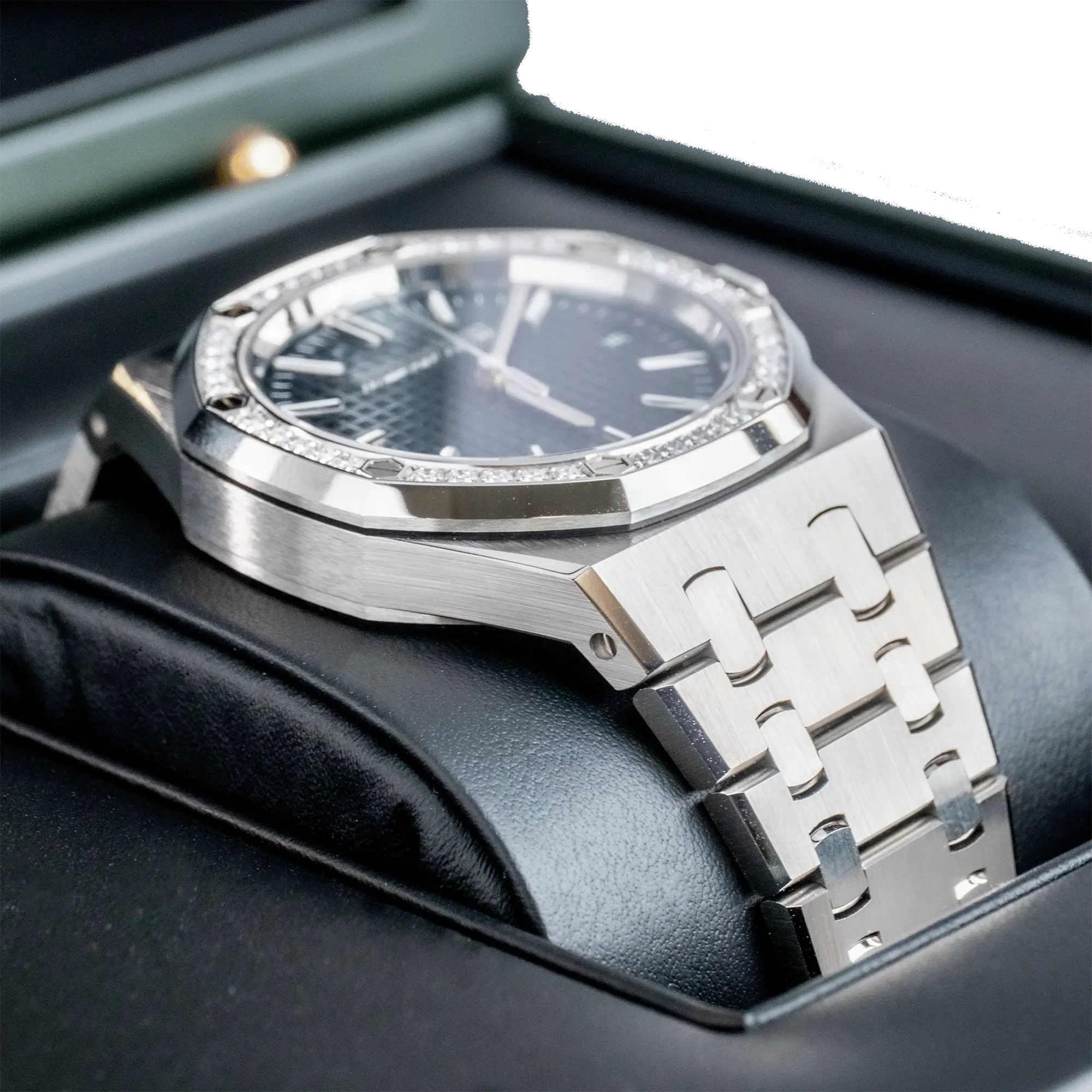 Audemars Piguet Royal Oak 15551ST Blue Dial Diamond Bezel 37mm Stainless Steel