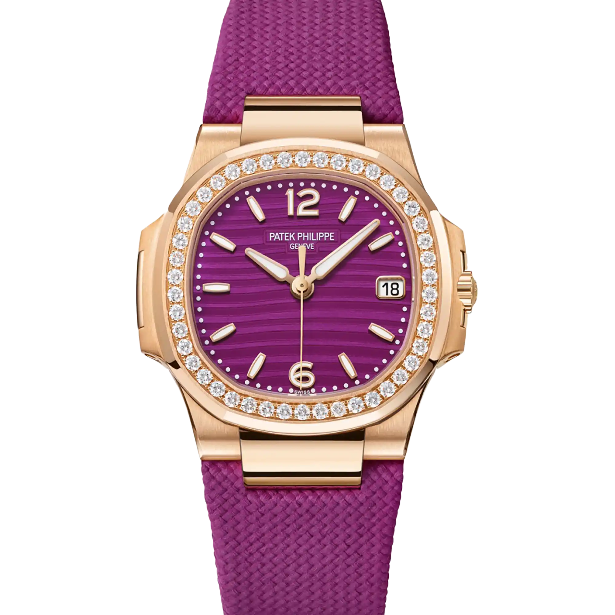 Patek Philippe Ladies Nautilus Purple Dial Rose Gold 32mm 7010R