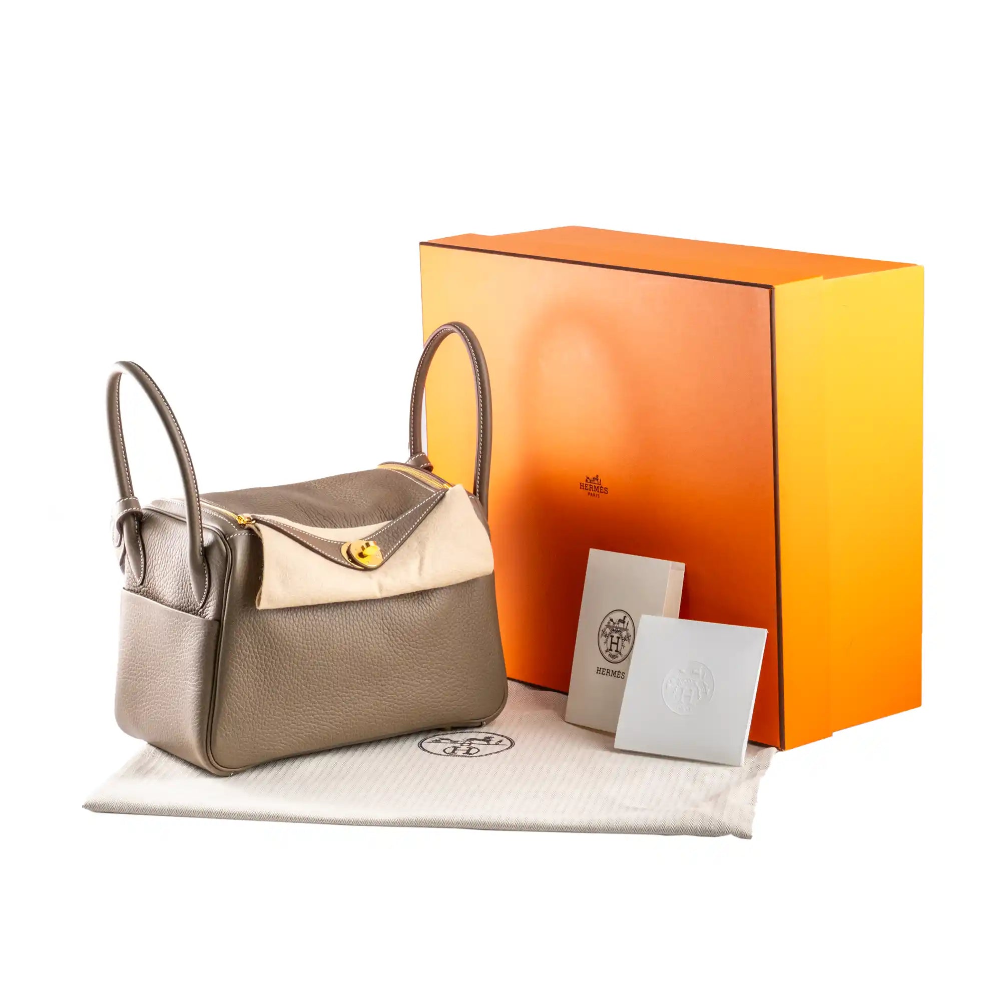 Hermes Lindy 26 Etoupe Clemence Leather Gold Hardware